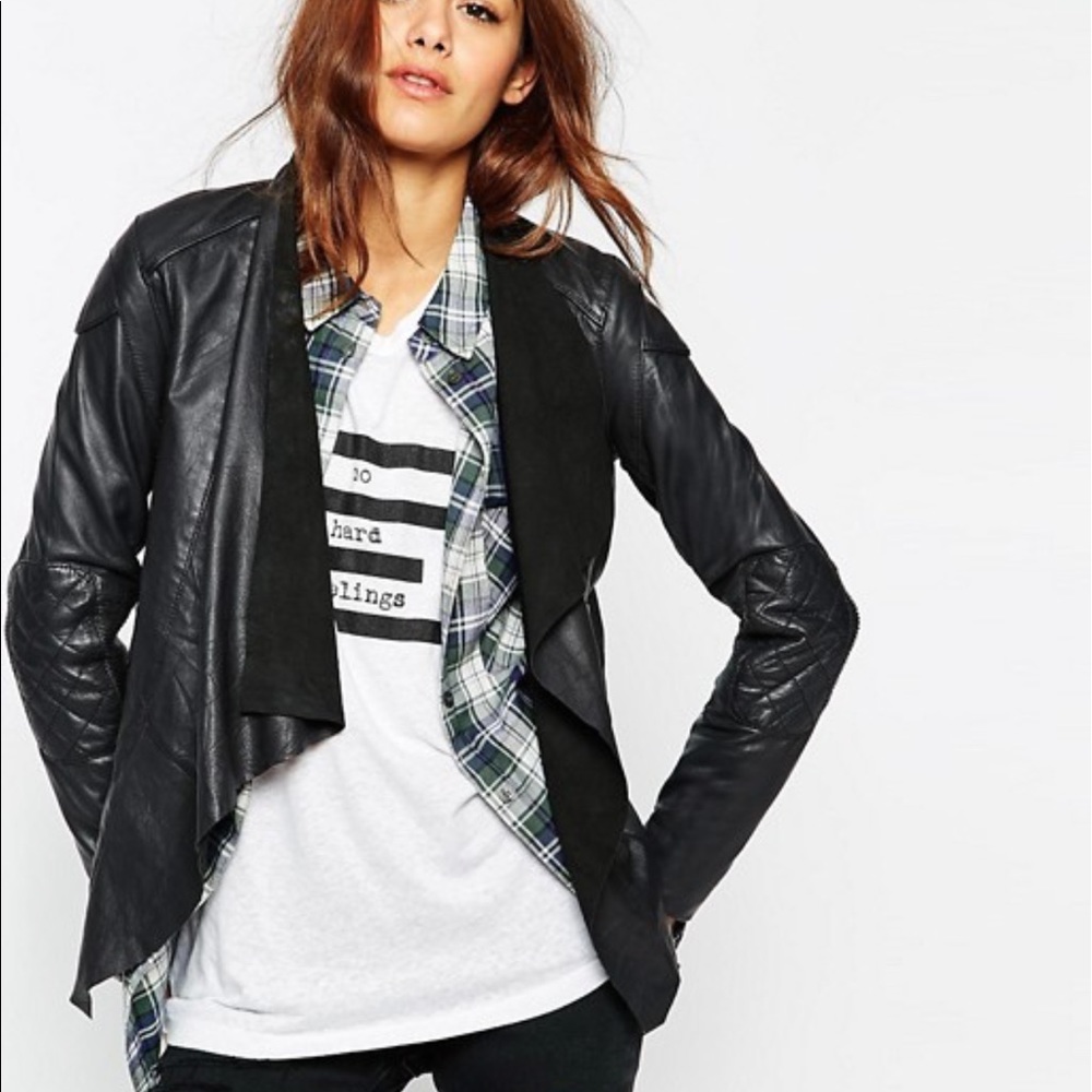 ASOS Leather Jacket with Waterfall Front
